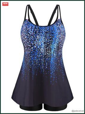 Plus Size Tankini Set with Boy Shorts - Modest Flowy Swimwear